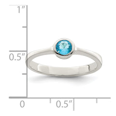 Sterling Silver Light Blue Round Bezel CZ Ring - 6