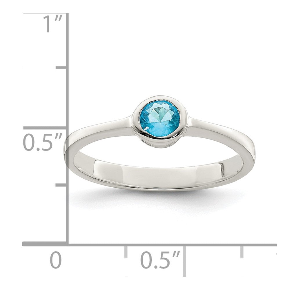 Sterling Silver Light Blue Round Bezel CZ Ring - 4