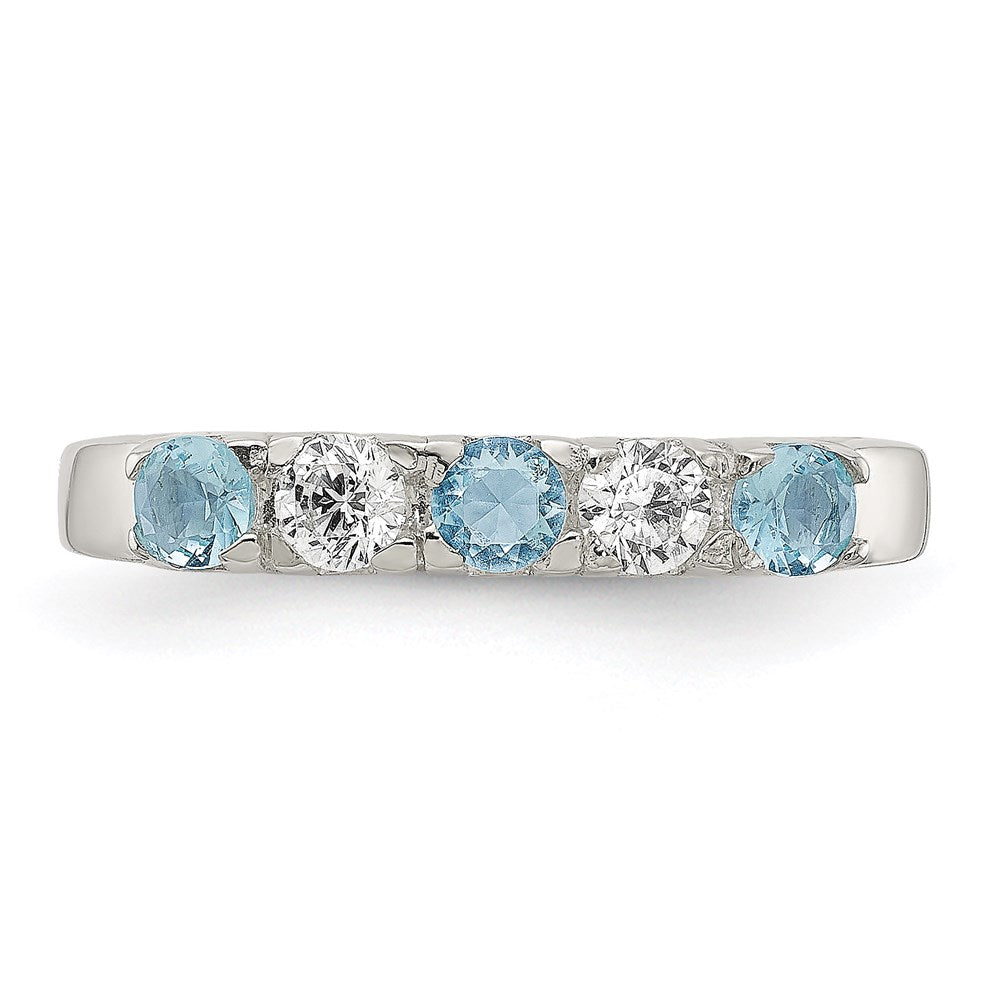 Sterling Silver Light Blue & White CZ Ring - 5