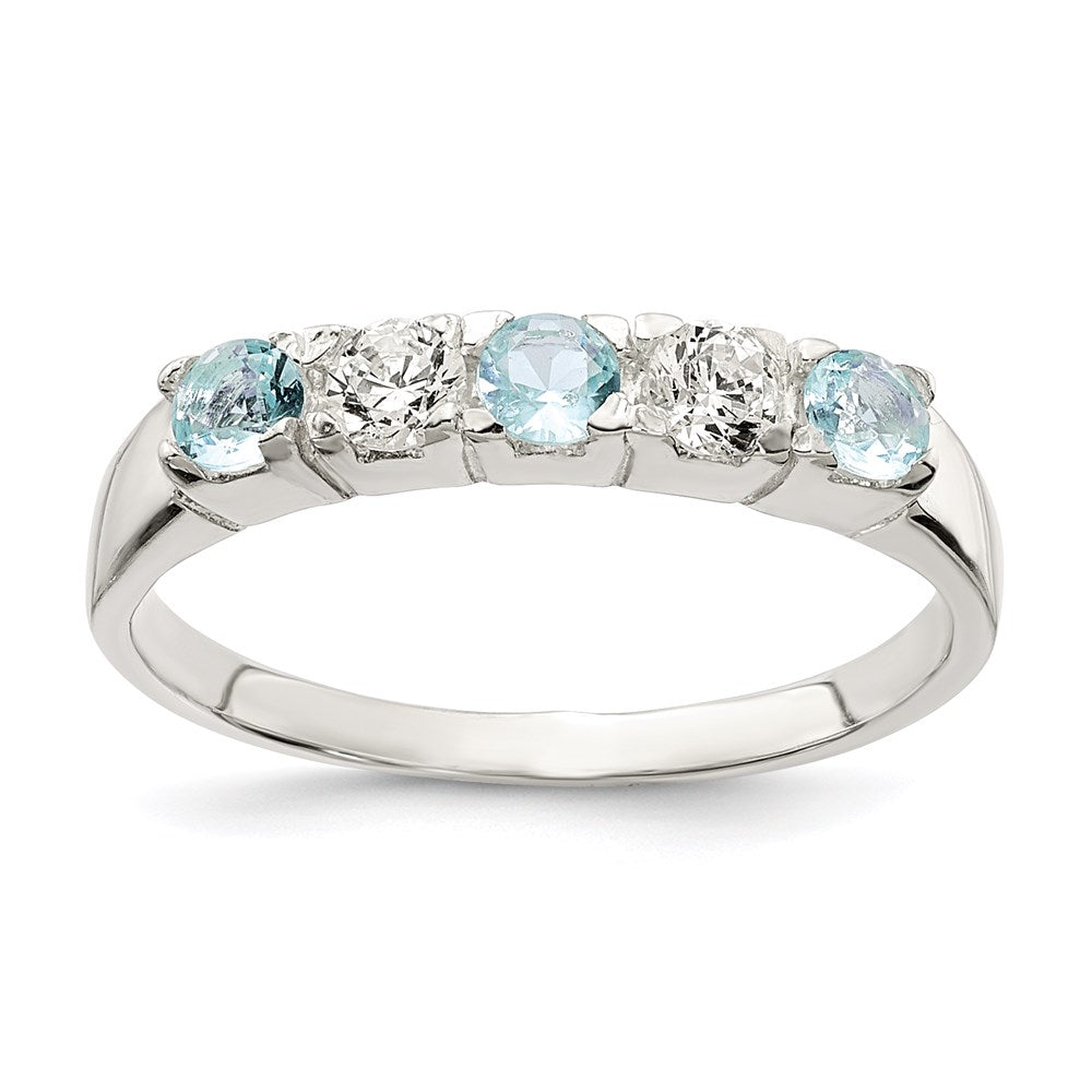 Sterling Silver Light Blue & White CZ Ring - 5