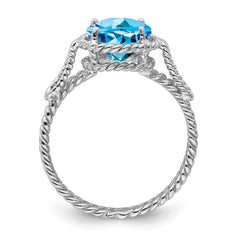 Sterling Silver Rhodium Blue Topaz Twisted Circle Ring - 2