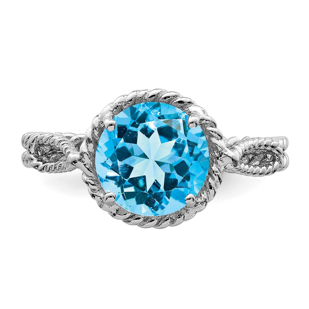 Sterling Silver Rhodium Blue Topaz Twisted Circle Ring - 3