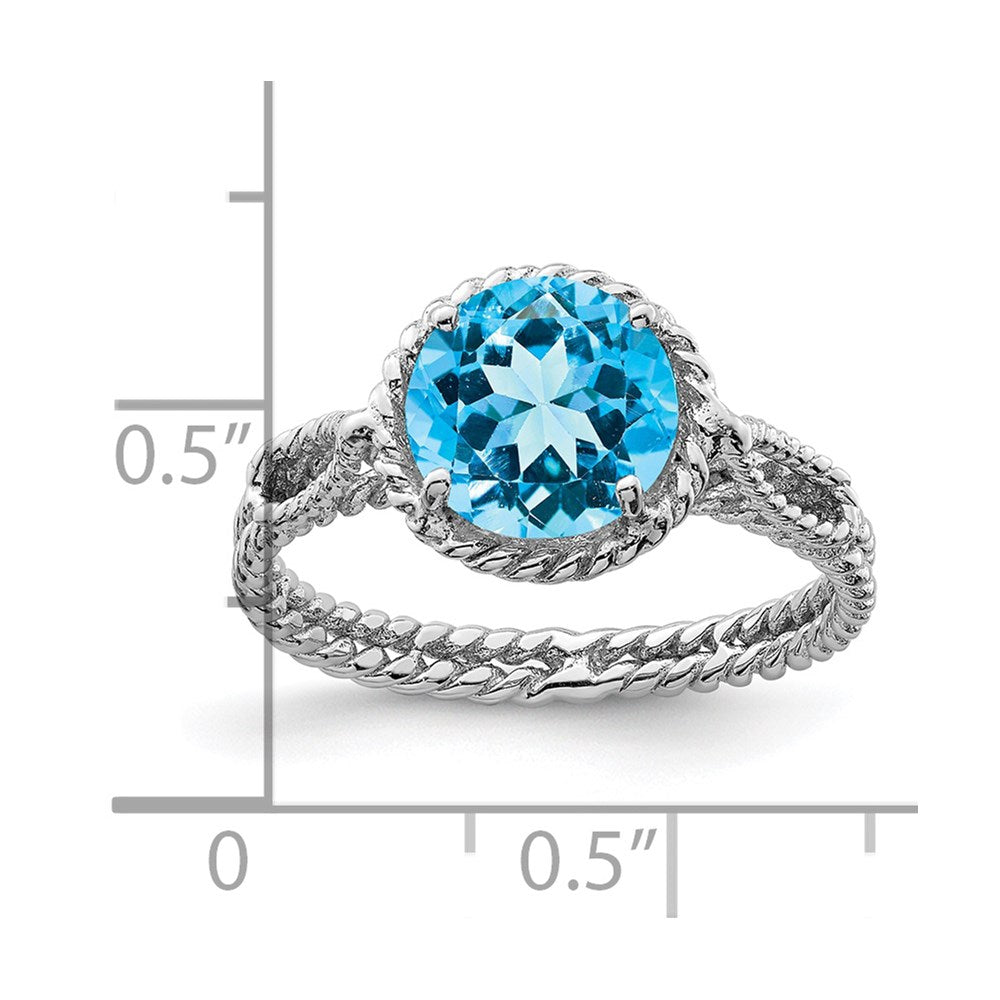 Sterling Silver Rhodium Blue Topaz Twisted Circle Ring - 3
