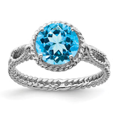 Sterling Silver Rhodium Blue Topaz Twisted Circle Ring - 3