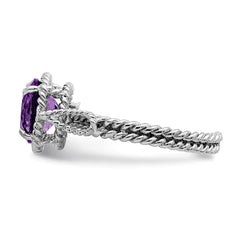 Sterling Silver Rhodium-plated Amethyst Twisted Circle Ring - 2