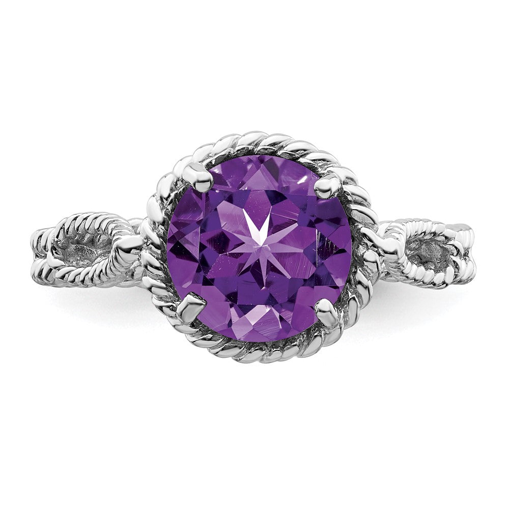 Sterling Silver Rhodium-plated Amethyst Twisted Circle Ring - 2