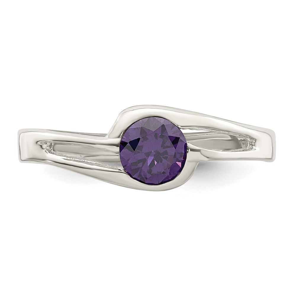 Sterling Silver Purple Round Bezel CZ Ring - 6