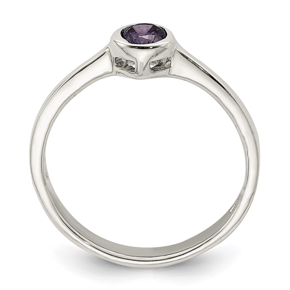 Sterling Silver Purple Round Bezel CZ Ring - 5