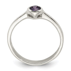 Sterling Silver Purple Round Bezel CZ Ring - 5