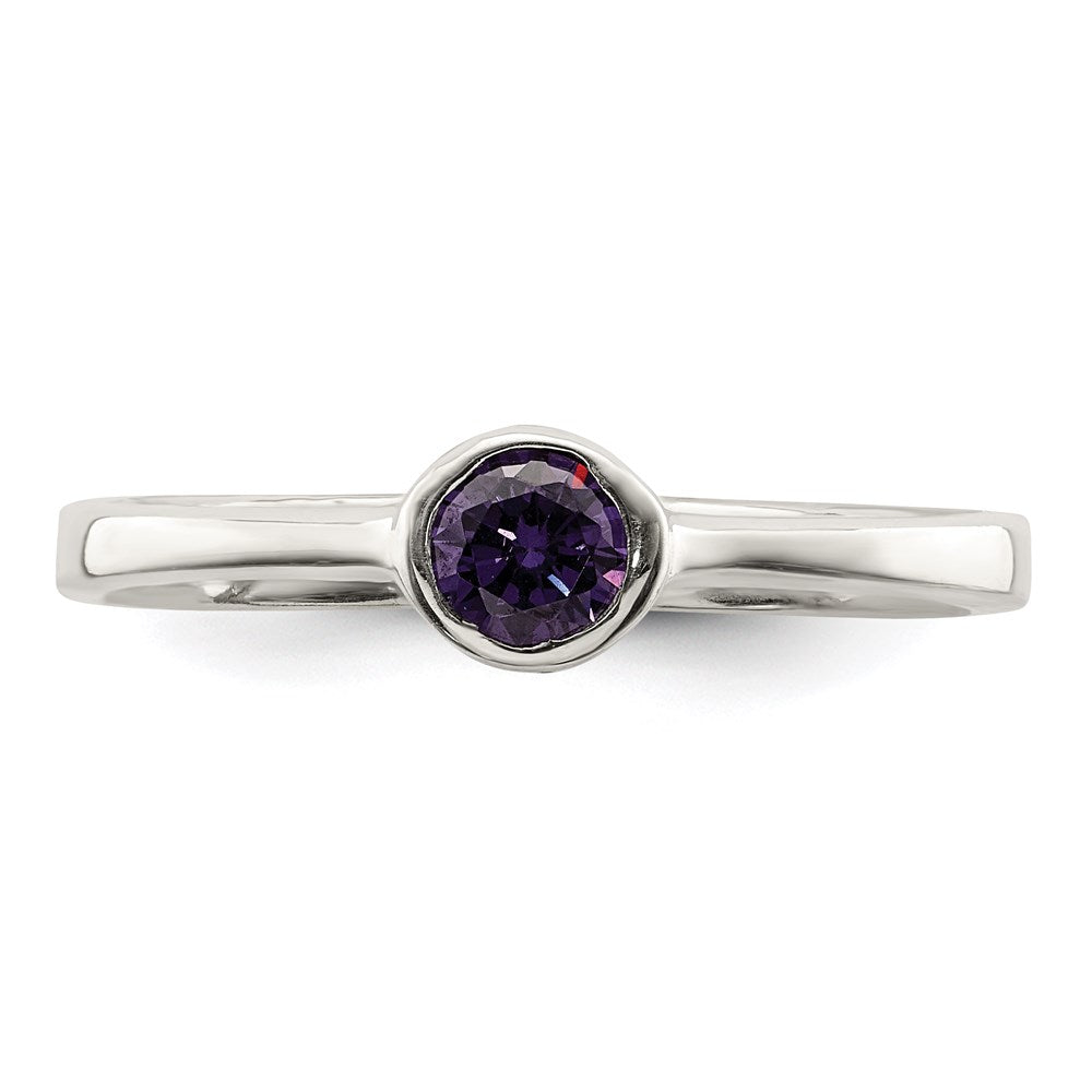 Sterling Silver Purple Round Bezel CZ Ring - 5