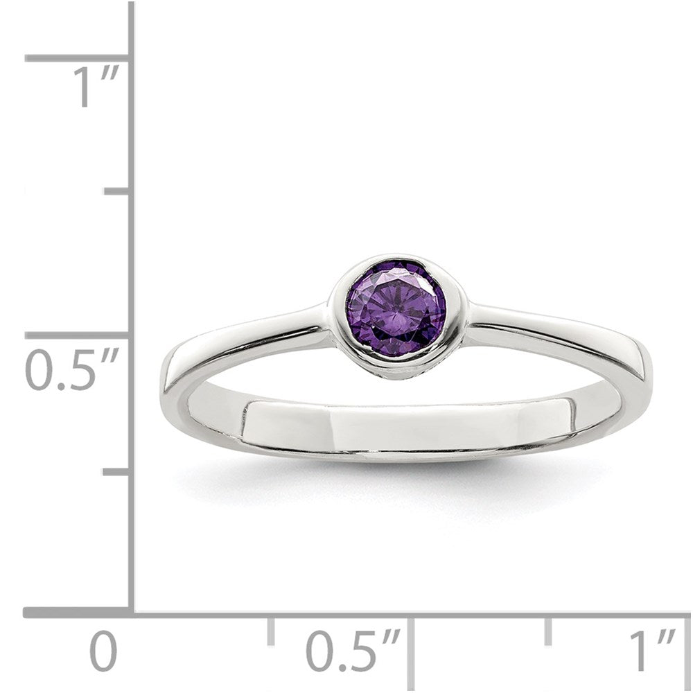 Sterling Silver Purple Round Bezel CZ Ring - 5