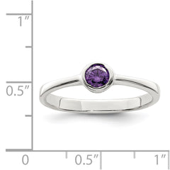 Sterling Silver Purple Round Bezel CZ Ring - 5