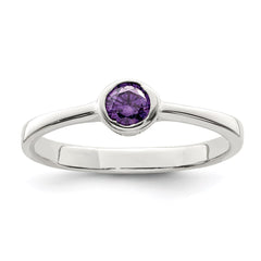 Sterling Silver Purple Round Bezel CZ Ring - 5