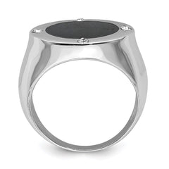 Sterling Silver Rhodium Plated Black Simulated Onyx & CZ Ring - 2