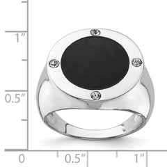 Sterling Silver Rhodium Plated Black Simulated Onyx & CZ Ring - 3