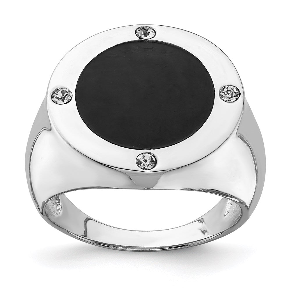 Sterling Silver Rhodium Plated Black Simulated Onyx & CZ Ring - 2