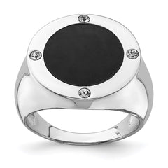Sterling Silver Rhodium Plated Black Simulated Onyx & CZ Ring - 2