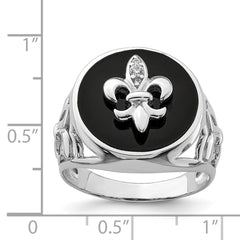 Sterling Silver Rhodium Plated CZ Black Onyx Ring - 3