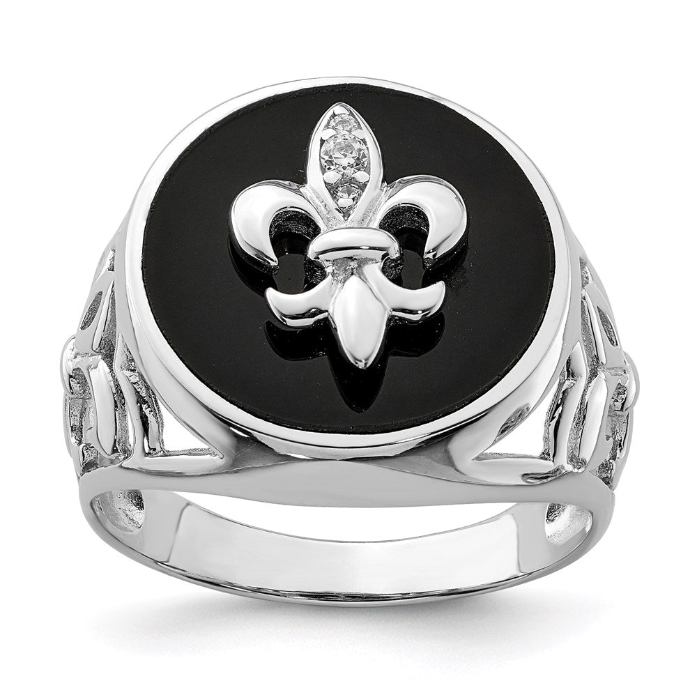 Sterling Silver Rhodium Plated CZ Black Onyx Ring - 3