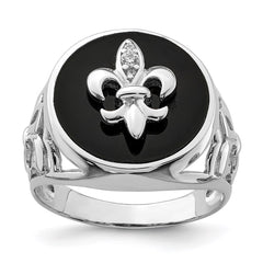Sterling Silver Rhodium Plated CZ Black Onyx Ring - 3