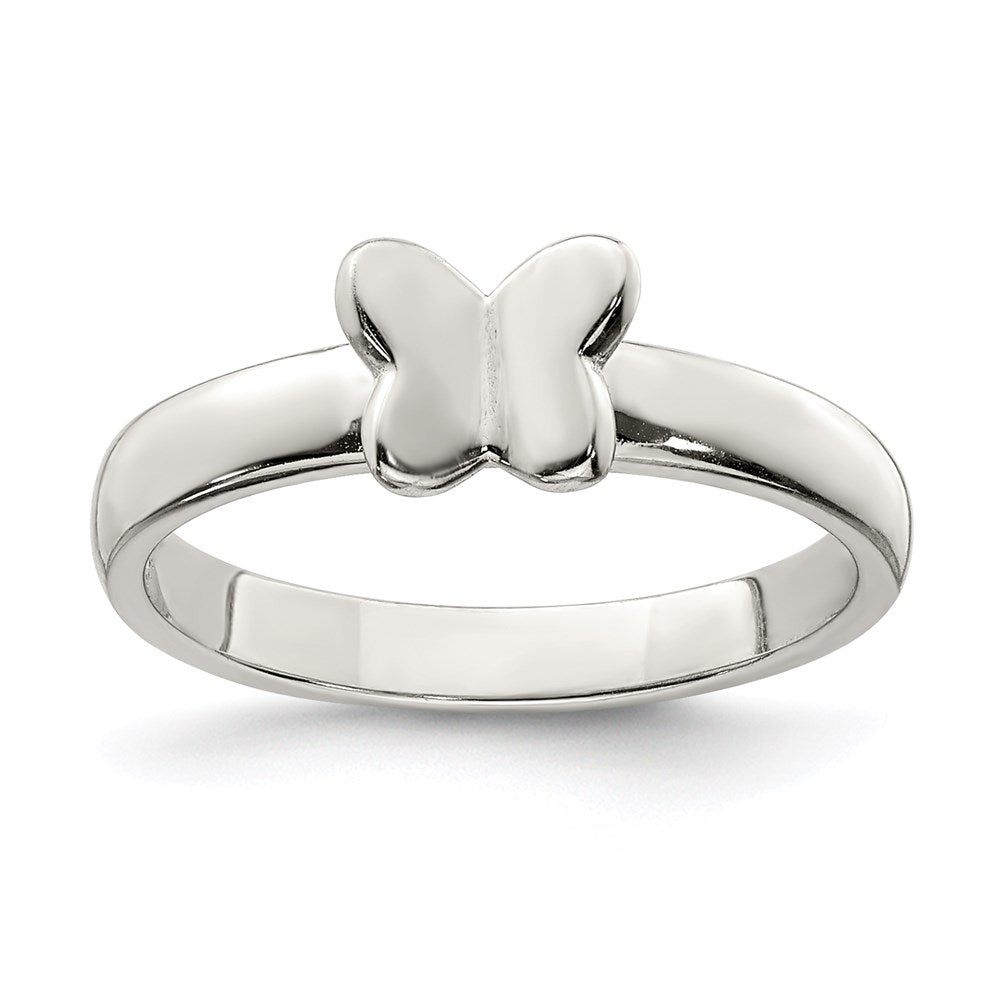 Sterling Silver Rhodium-plated Polished Butterfly Children's Ring - 2