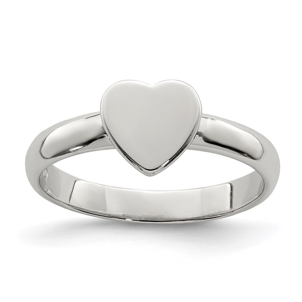Sterling Silver Rhodium-plated Polished Heart Children's Ring - 2