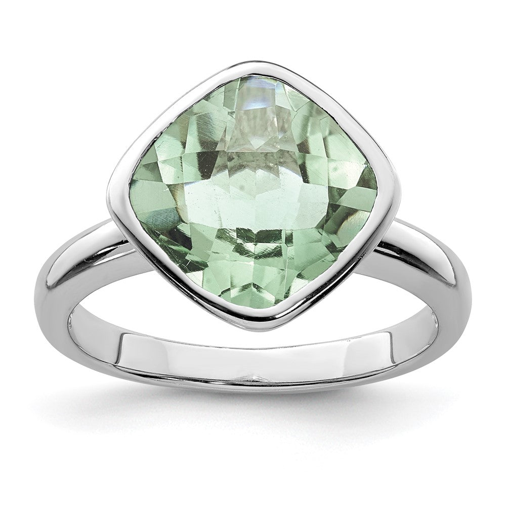 Sterling Silver Rhodium Green Quartz Ring - 6