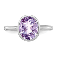 Sterling Silver Rhodium Pink Quartz Ring - 13