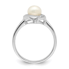 Sterling Silver Rhodium Plated Diamond and FW Cultured Pearl Ring - 25