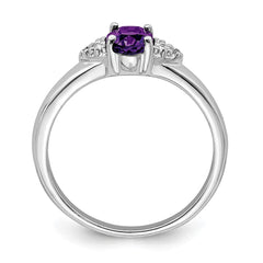 Sterling Silver Rhodium Plated Diamond and Amethyst Ring - 5