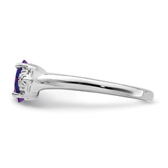 Sterling Silver Rhodium Plated Diamond and Amethyst Ring - 4