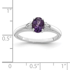 Sterling Silver Rhodium Plated Diamond and Amethyst Ring - 4