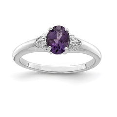 Sterling Silver Rhodium Plated Diamond and Amethyst Ring - 5