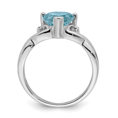 Sterling Silver Rhodium Plated Diamond & Lt Swiss BT Heart Ring