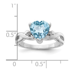 Sterling Silver Rhodium Plated Diamond & Lt Swiss BT Heart Ring - 3