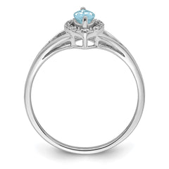 Sterling Silver Rhodium Plated Diamond & Aquamarine Marquise Ring - 4