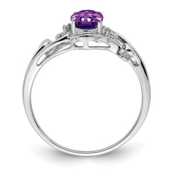 Sterling Silver Rhodium Plated Diamond and Amethyst Oval Ring - 10