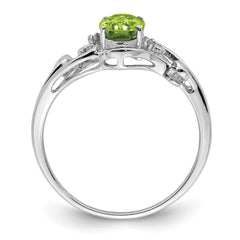 Sterling Silver Rhodium Plated Diamond and Peridot Oval Ring - 6