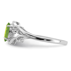Sterling Silver Rhodium Plated Diamond and Peridot Oval Ring - 6