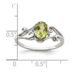 Sterling Silver Rhodium Plated Diamond and Peridot Oval Ring - 5