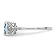 Sterling Silver Rhodium Plated Diamond and Aquamarine Ring - 2