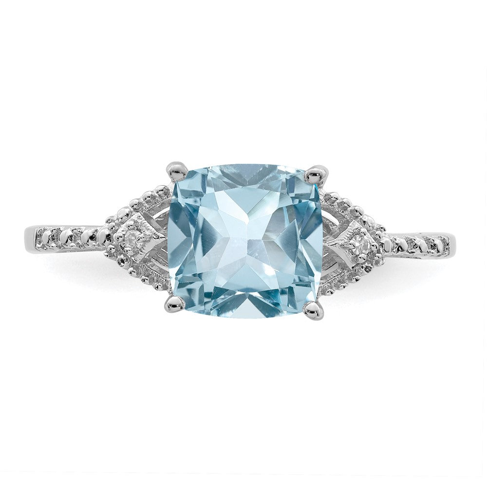 Sterling Silver Rhodium Plated Diamond and Sky Blue Topaz Ring - 3