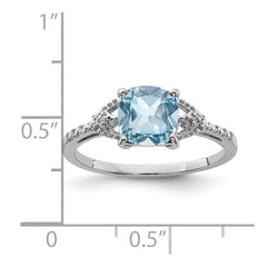 Sterling Silver Rhodium Plated Diamond and Sky Blue Topaz Ring - 2