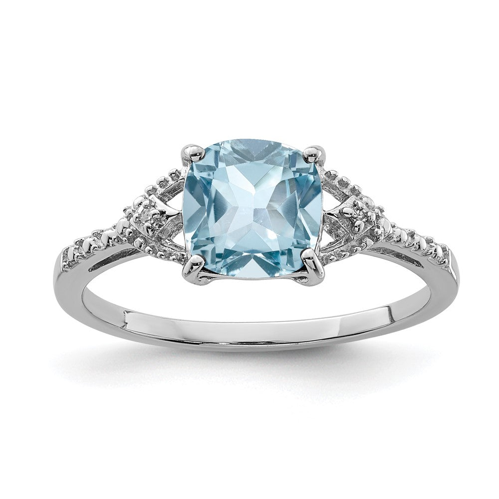 Sterling Silver Rhodium Plated Diamond and Sky Blue Topaz Ring - 2