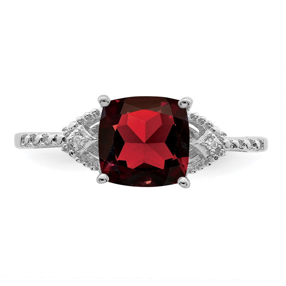 Sterling Silver Rhodium Plated Diamond and Garnet Ring - 8