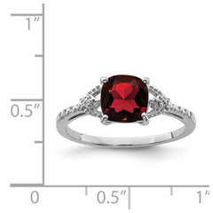Sterling Silver Rhodium Plated Diamond and Garnet Ring - 8