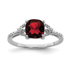 Sterling Silver Rhodium Plated Diamond and Garnet Ring - 8