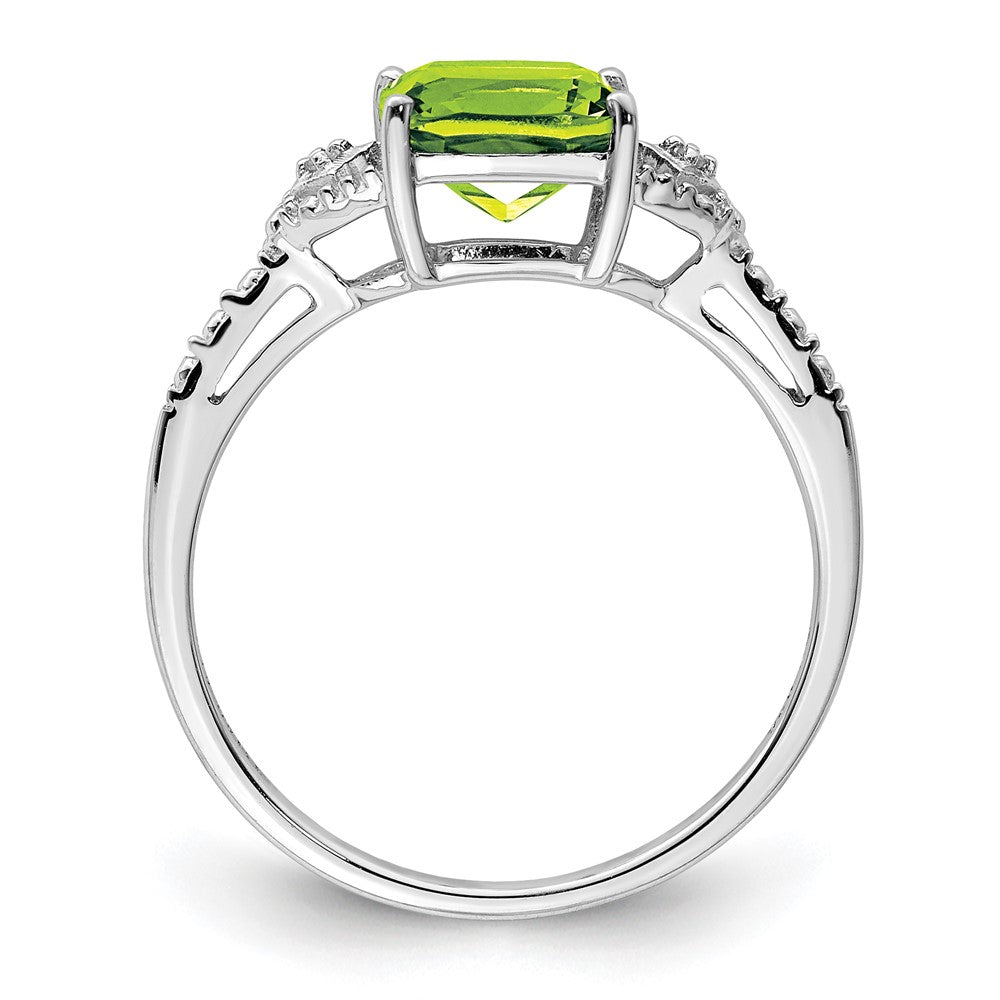 Sterling Silver Rhodium Plated Diamond and Peridot Ring - 5