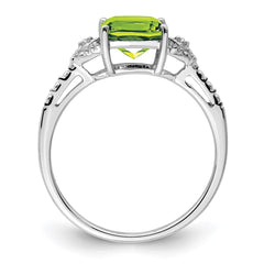 Sterling Silver Rhodium Plated Diamond and Peridot Ring - 5