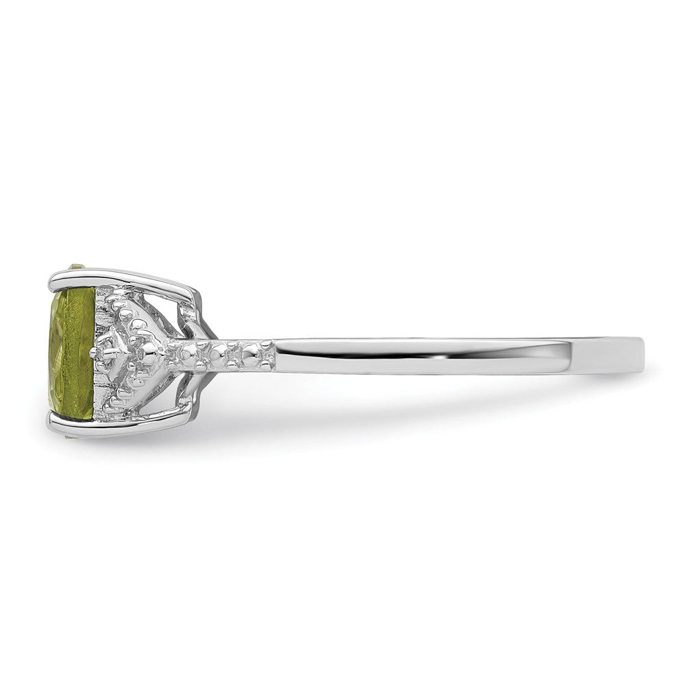 Sterling Silver Rhodium Plated Diamond and Peridot Ring - 5